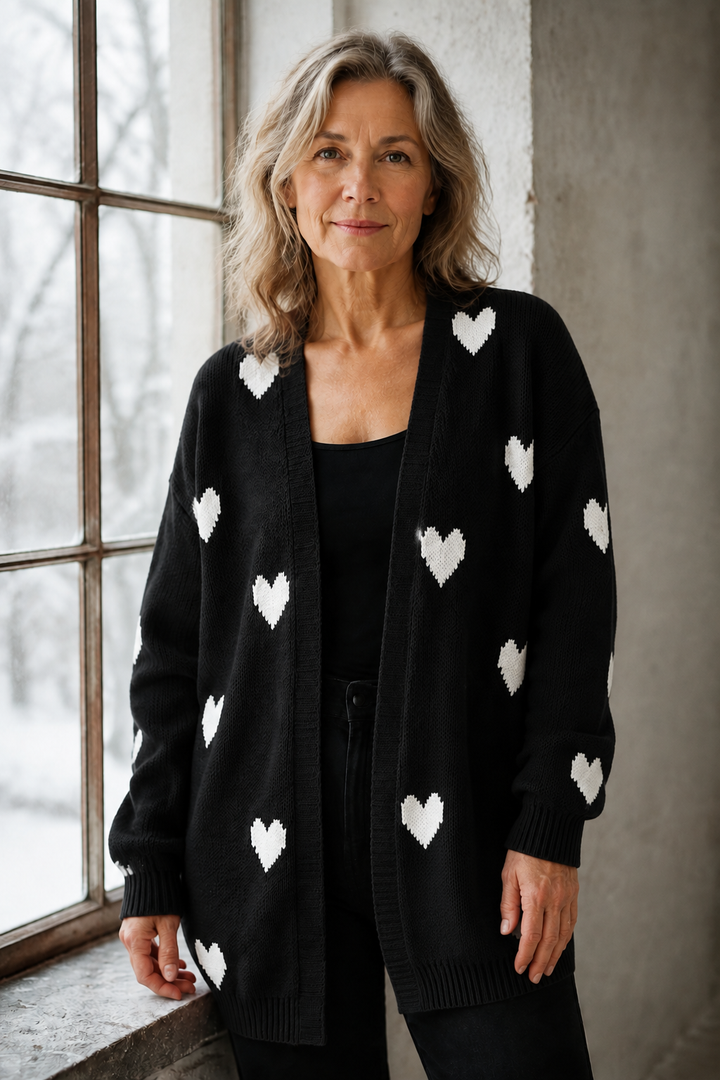 Savannah | Heart Pattern Cardigan - Black