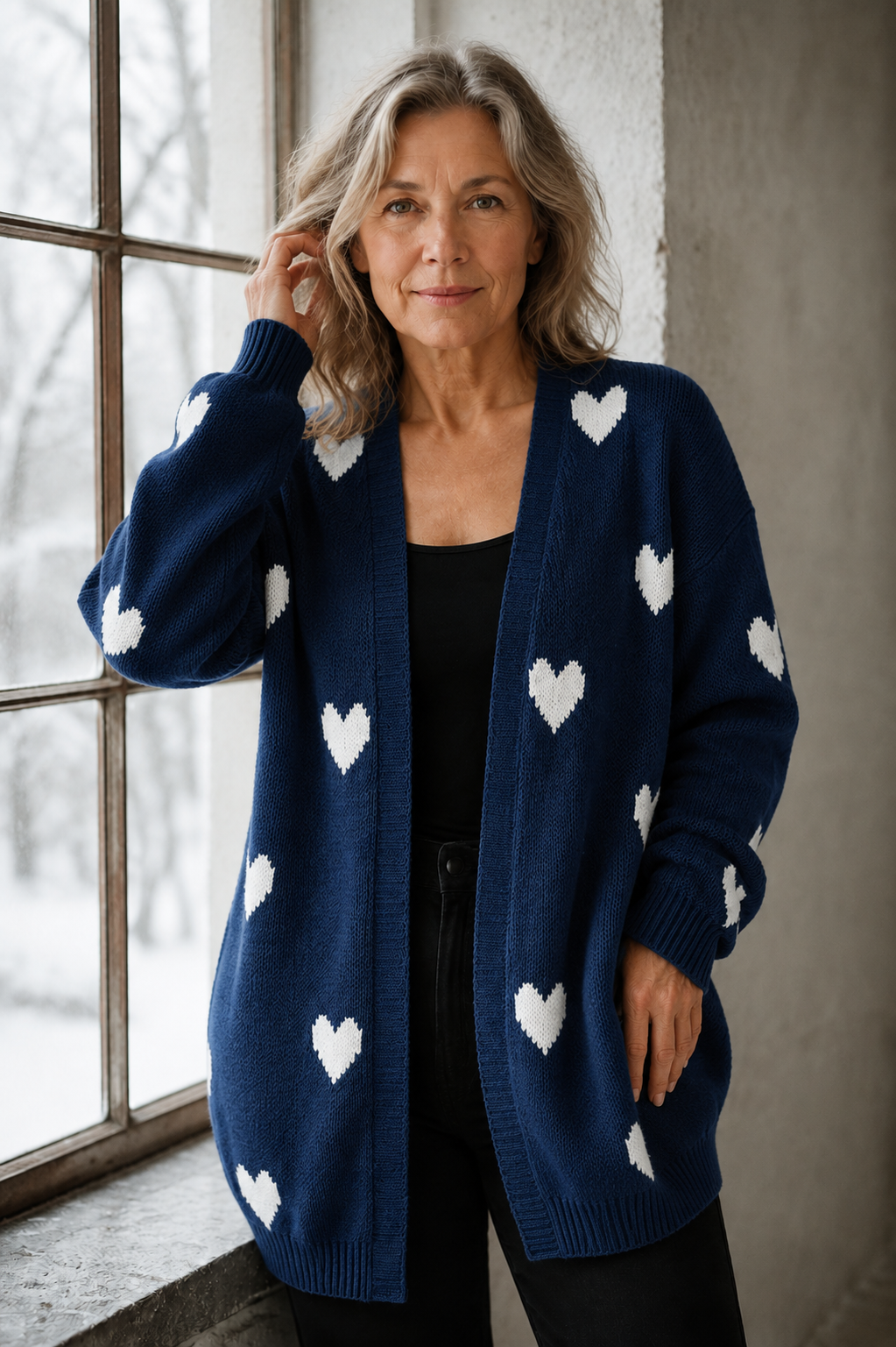Savannah | Heart Pattern Cardigan - Blue