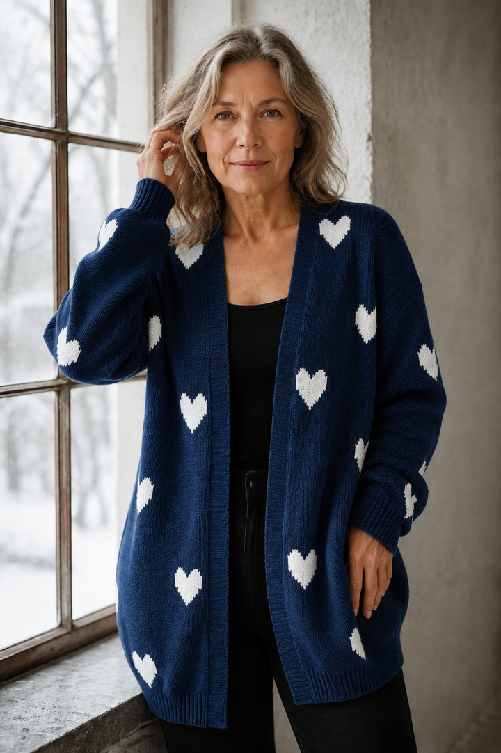 Savannah | Heart Pattern Cardigan - Blue
