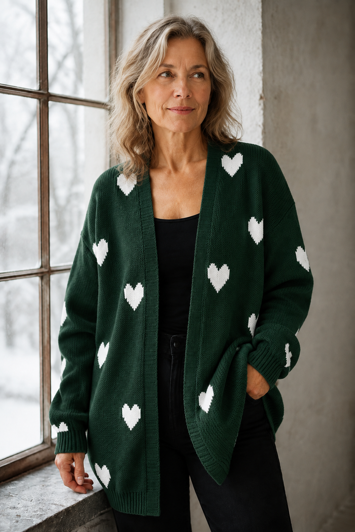 Savannah | Heart Pattern Cardigan - Green