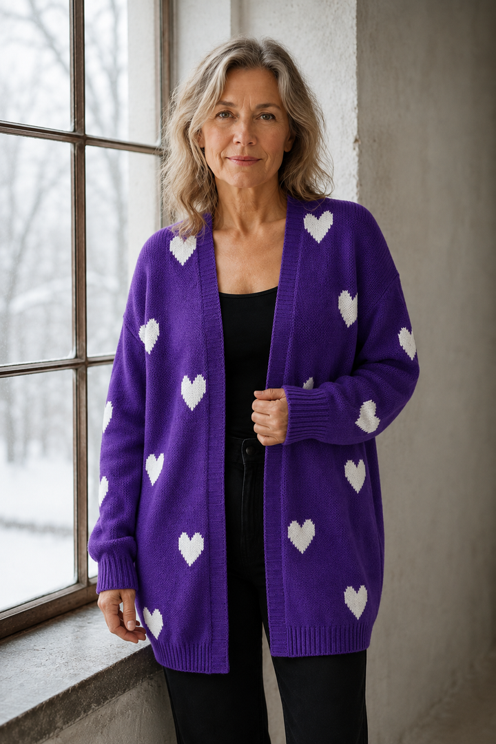 Savannah | Heart Pattern Cardigan - Purple