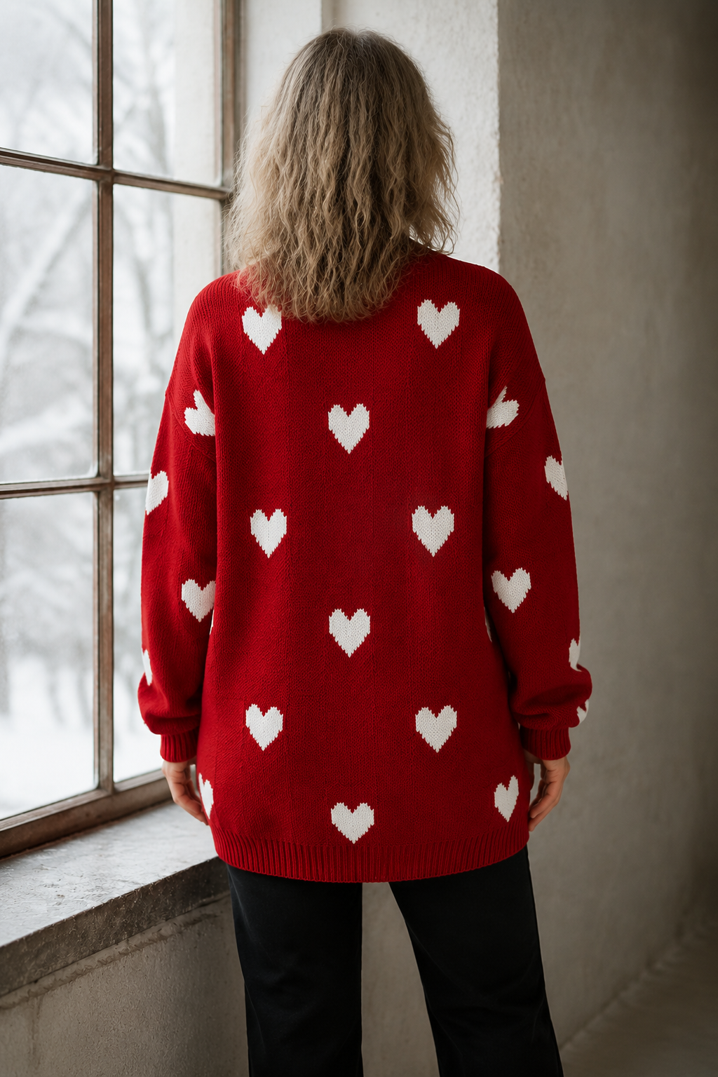 Savannah | Heart Pattern Cardigan - Red