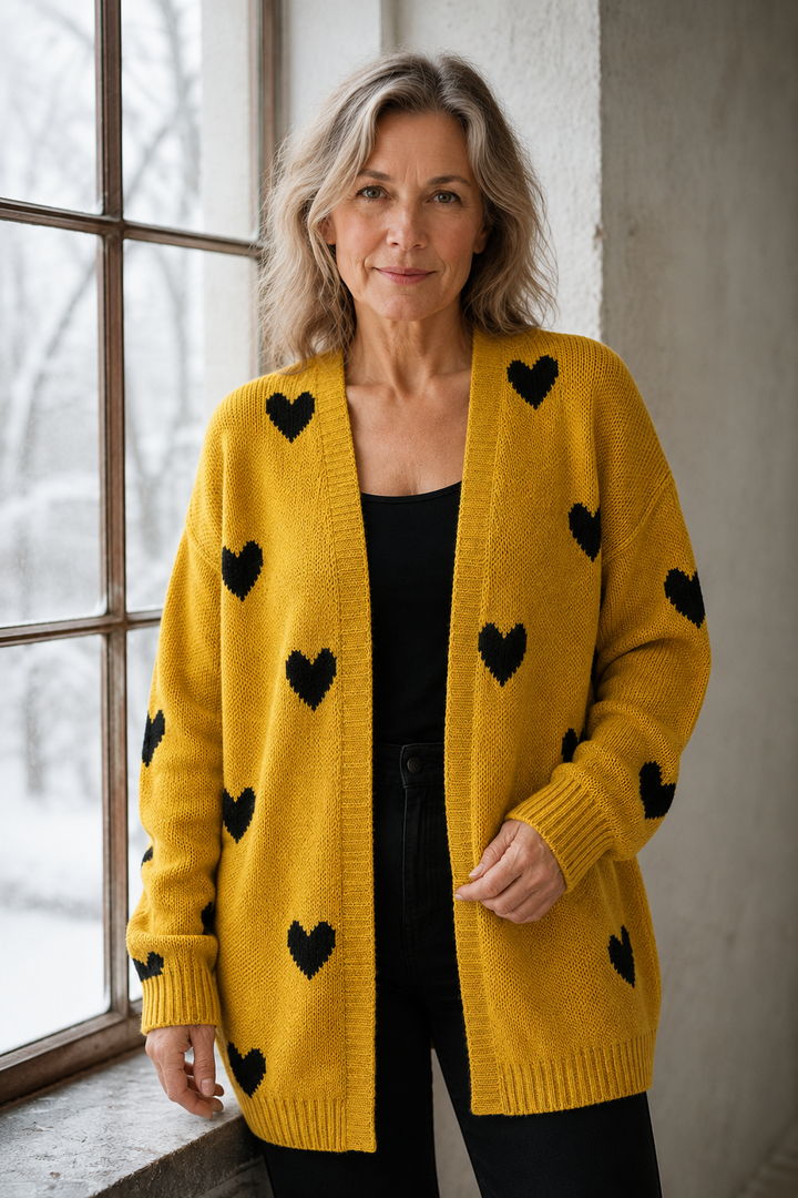 Savannah | Heart Pattern Cardigan - Yellow
