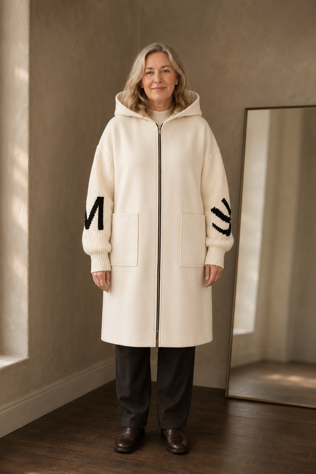 Selene knitted hooded long coat closed