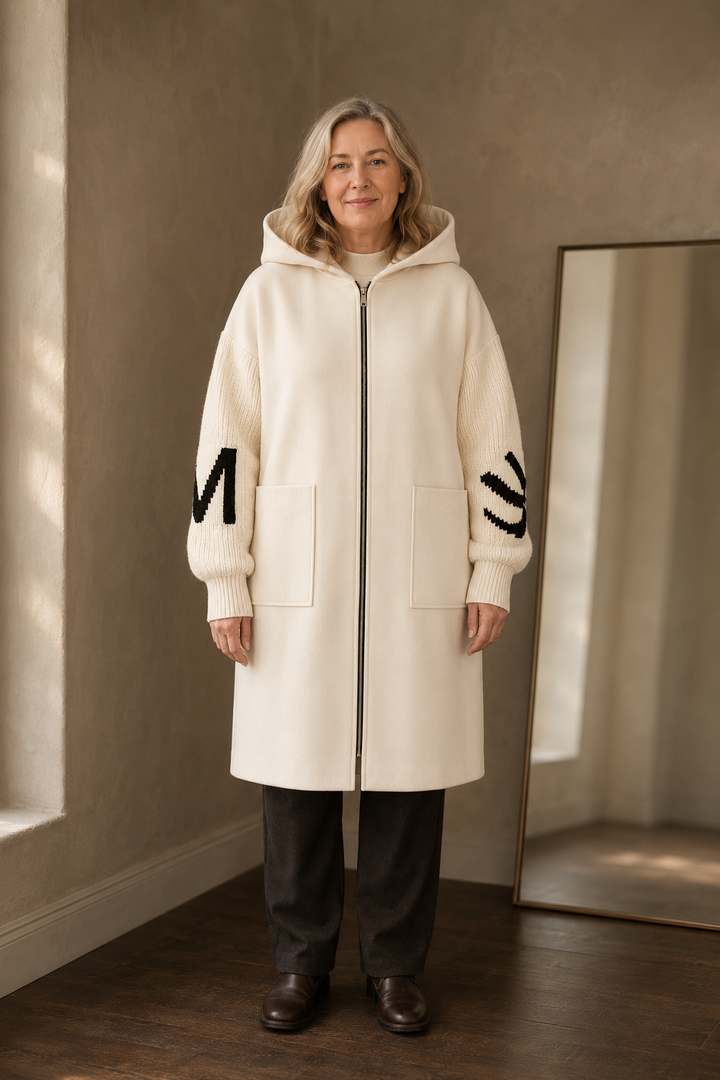 Selene knitted hooded long coat closed
