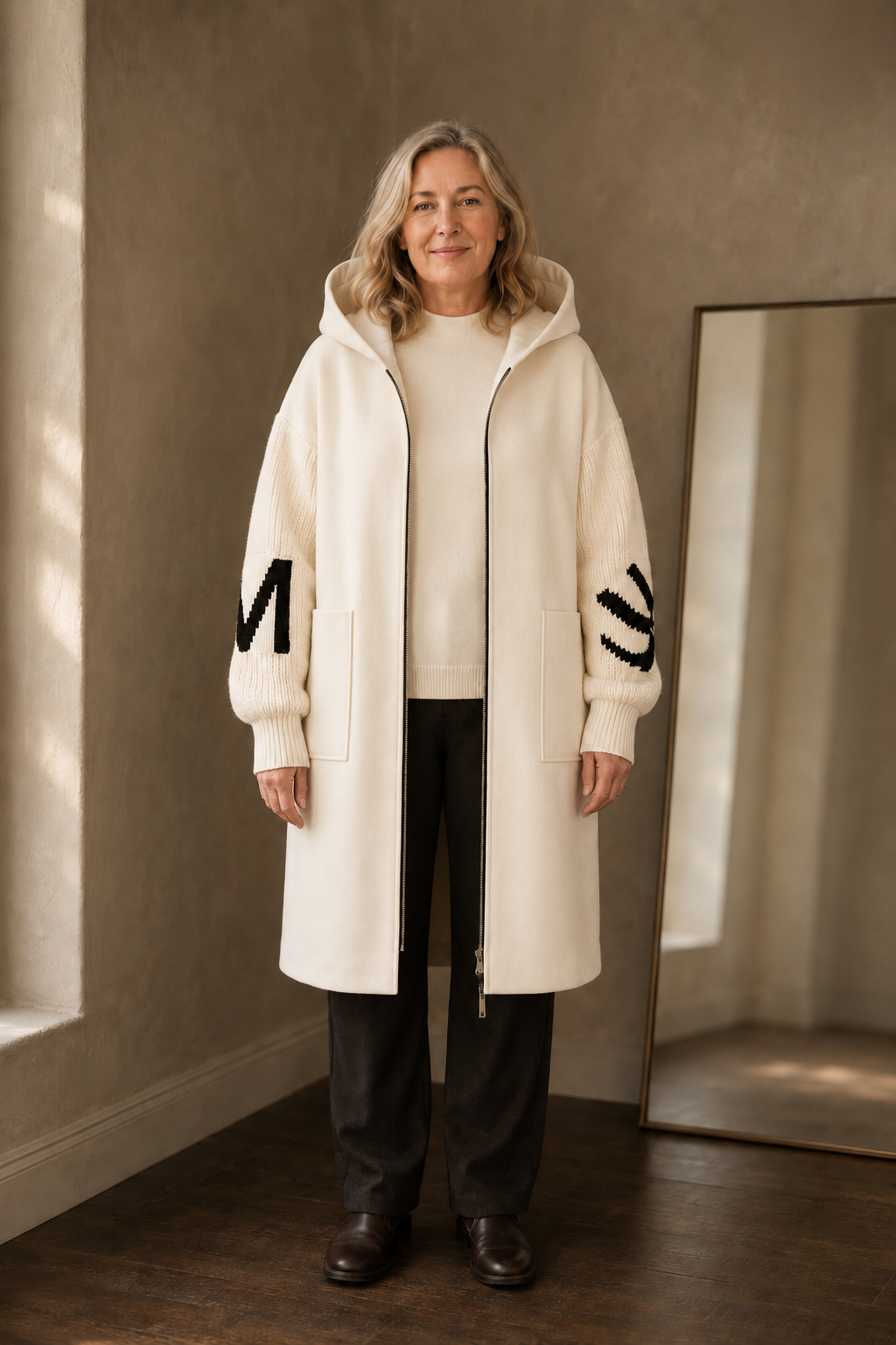 Selene knitted hooded long coat open
