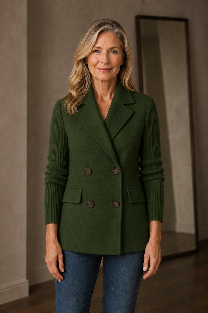 Séverine | Knit Sleeve Wool Blazer - Green