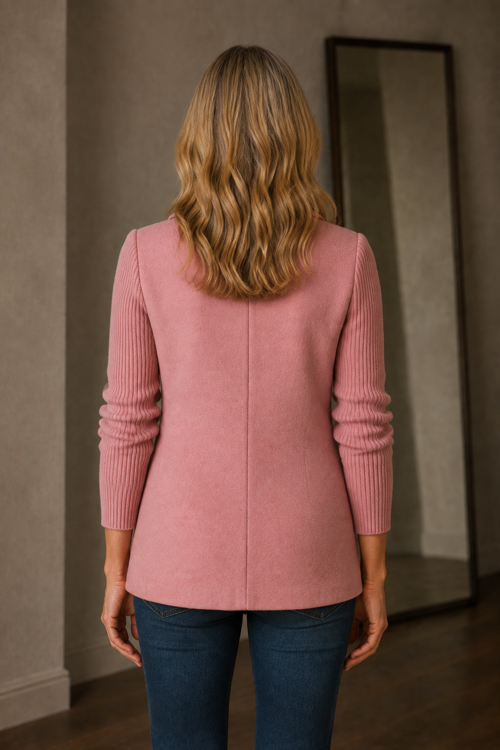 Séverine | Knit Sleeve Wool Blazer - Pink