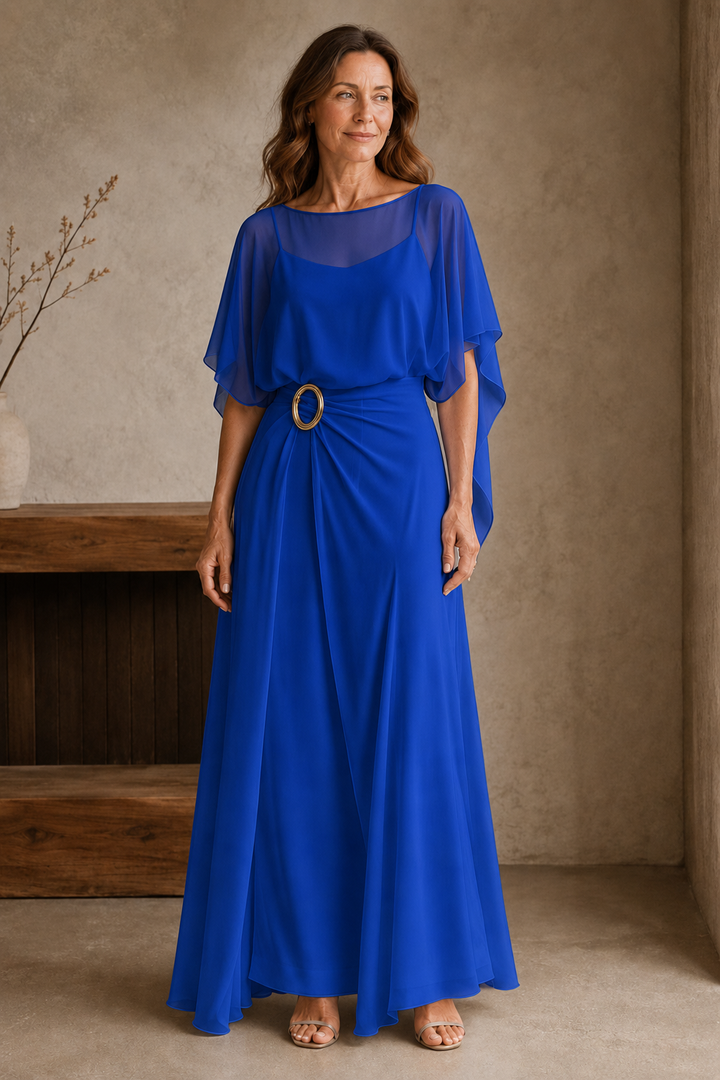 Sheer Overlay Column Dress - Blue