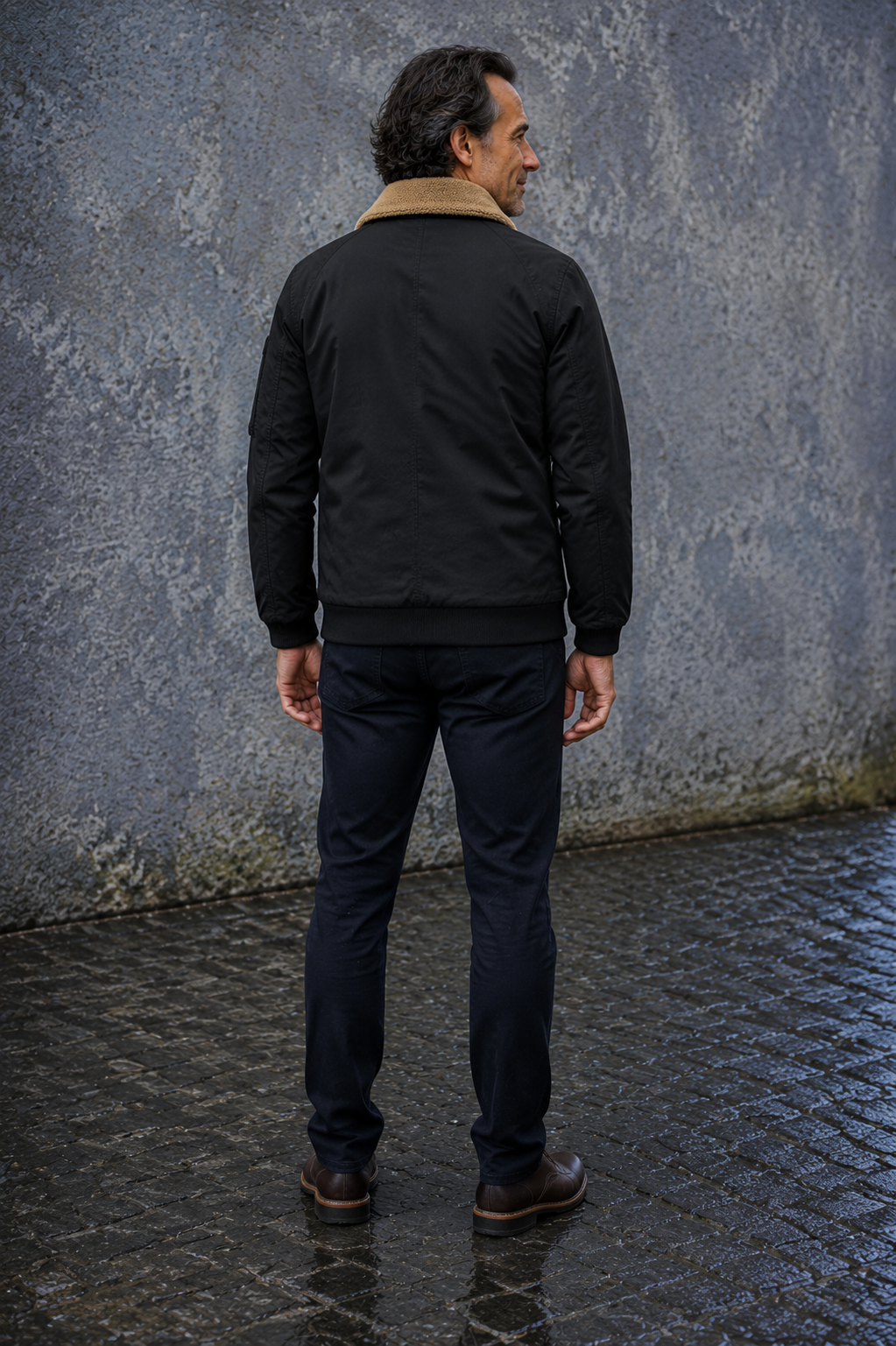 Sherpa Lined Ribbed Cuff Bomber Jacket - back