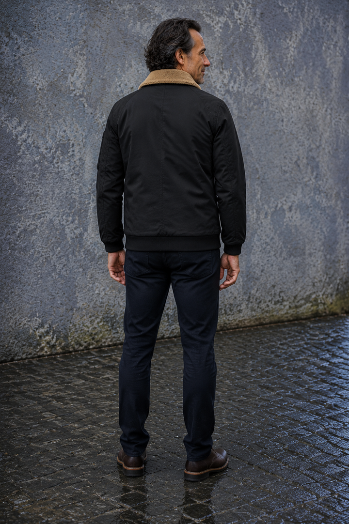 Sherpa Lined Ribbed Cuff Bomber Jacket - back