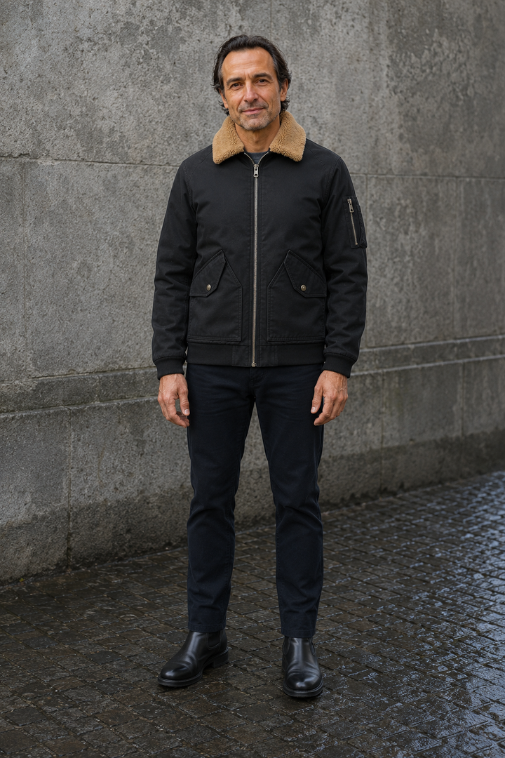 Sherpa Lined Ribbed Cuff Bomber Jacket - hero closed