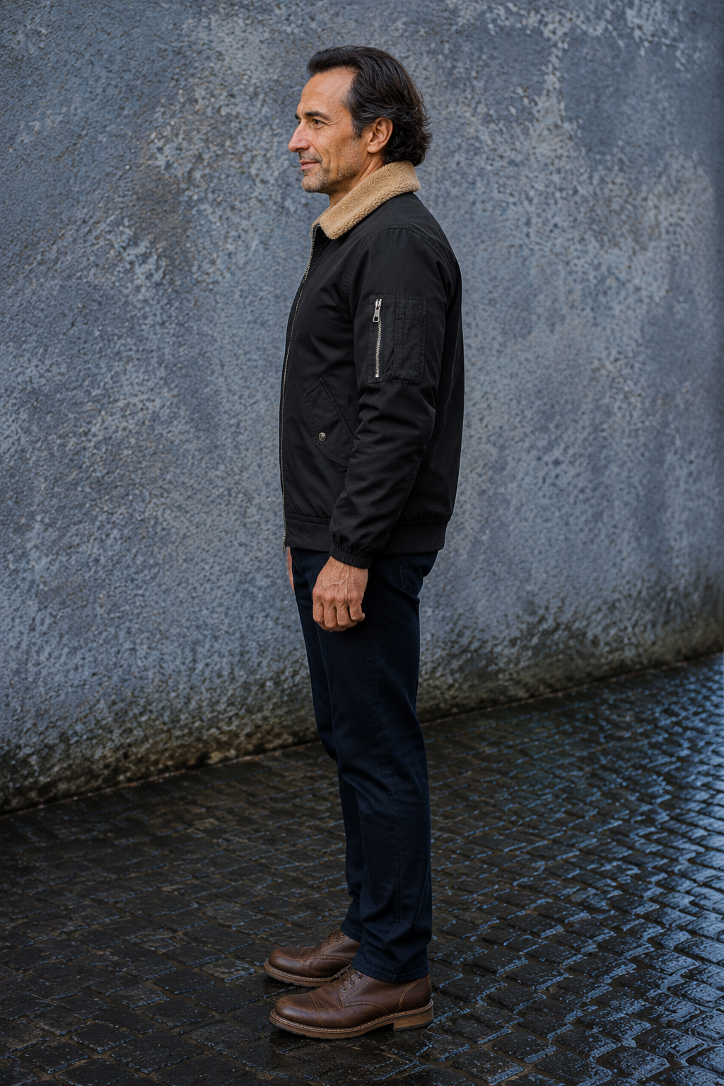 Sherpa Lined Ribbed Cuff Bomber Jacket - side