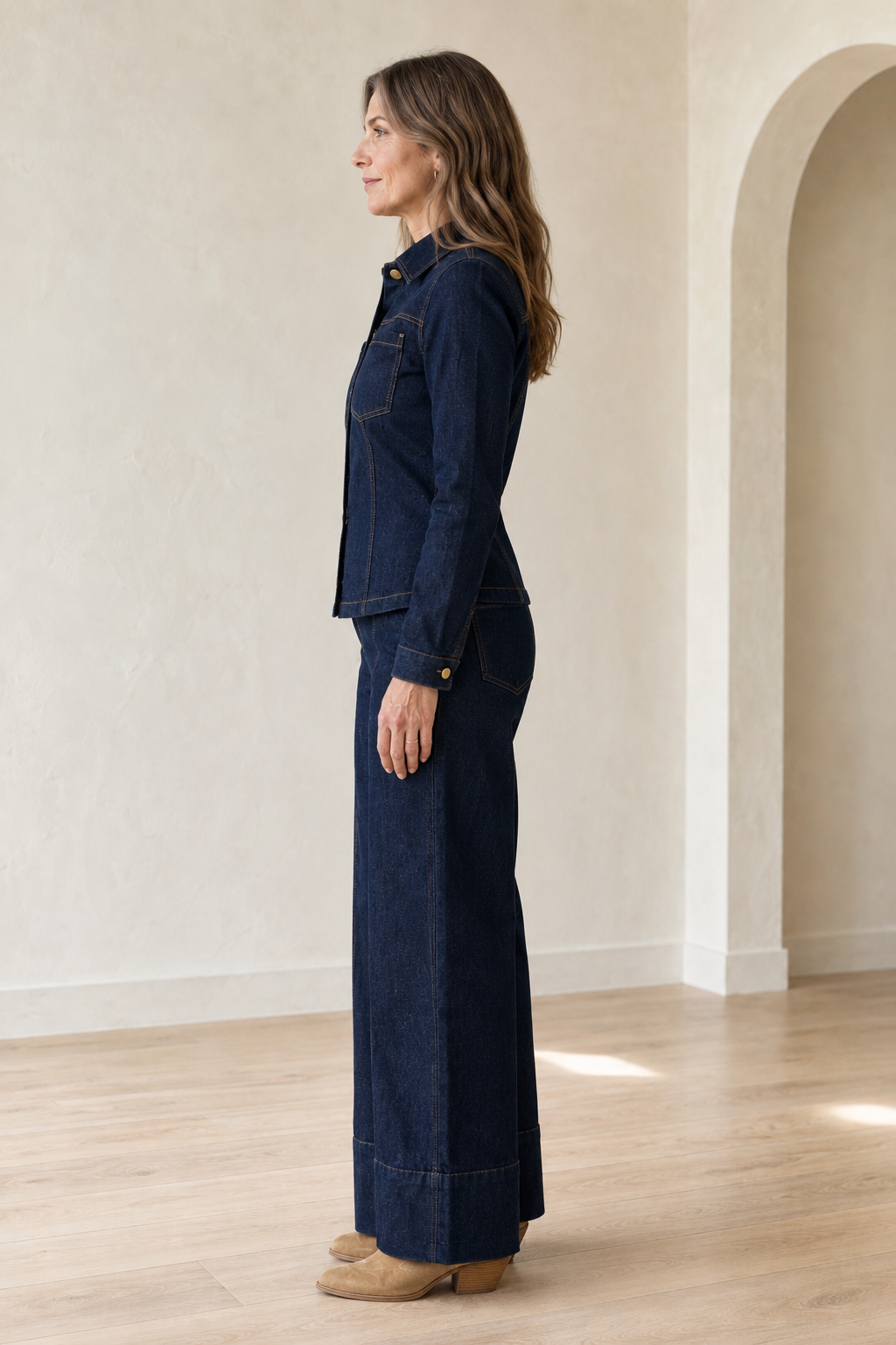 Button Front Denim Blazer And Trouser Set side view