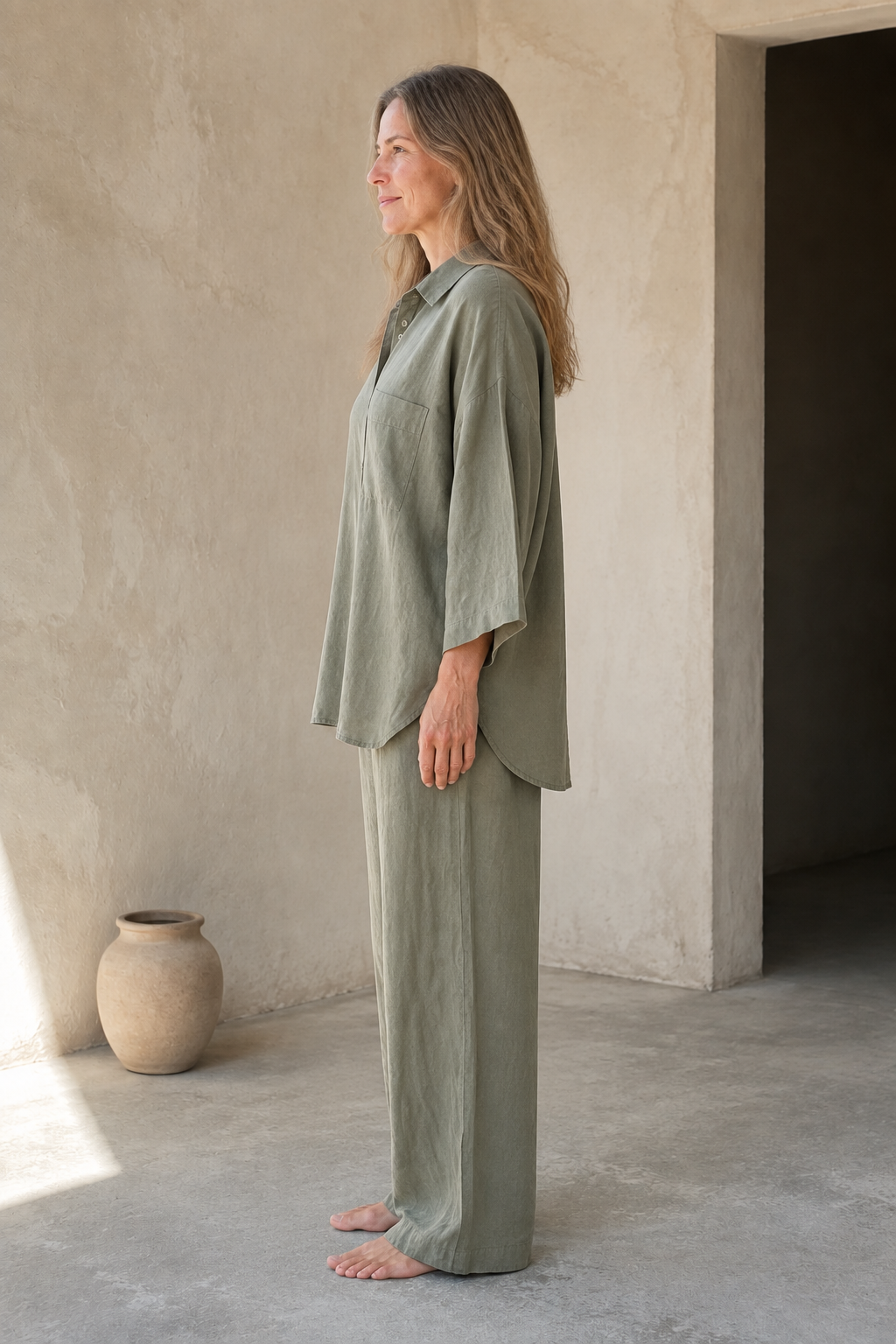 Linen Blend Shirt And Trouser Set side view