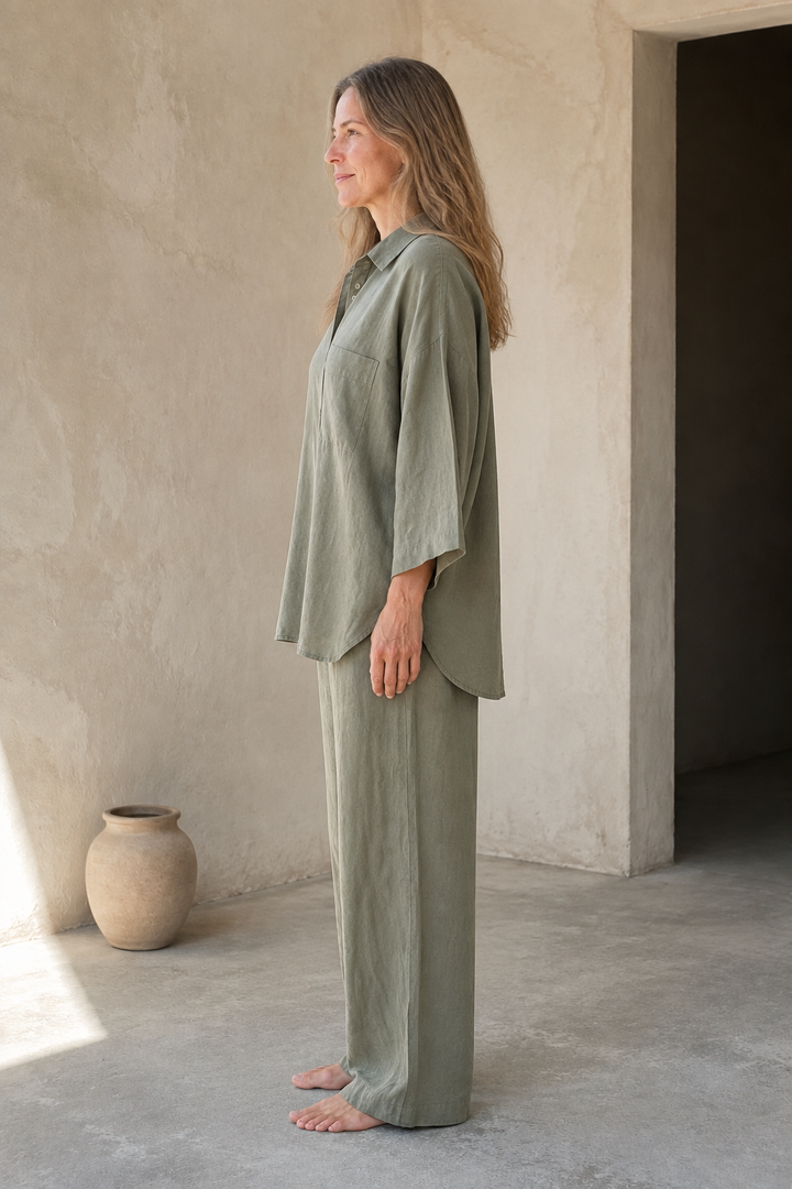 Linen Blend Shirt And Trouser Set side view