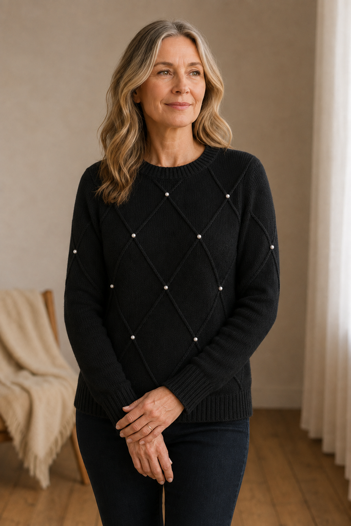 Sierra | Pearl Detail Crew Neck Sweater - Black