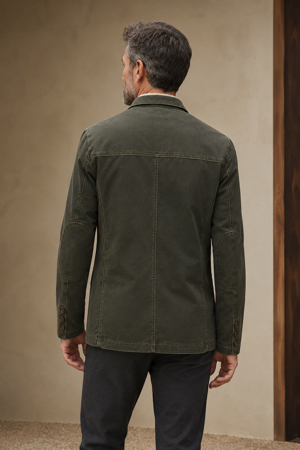 Army green washed cotton blazer back view