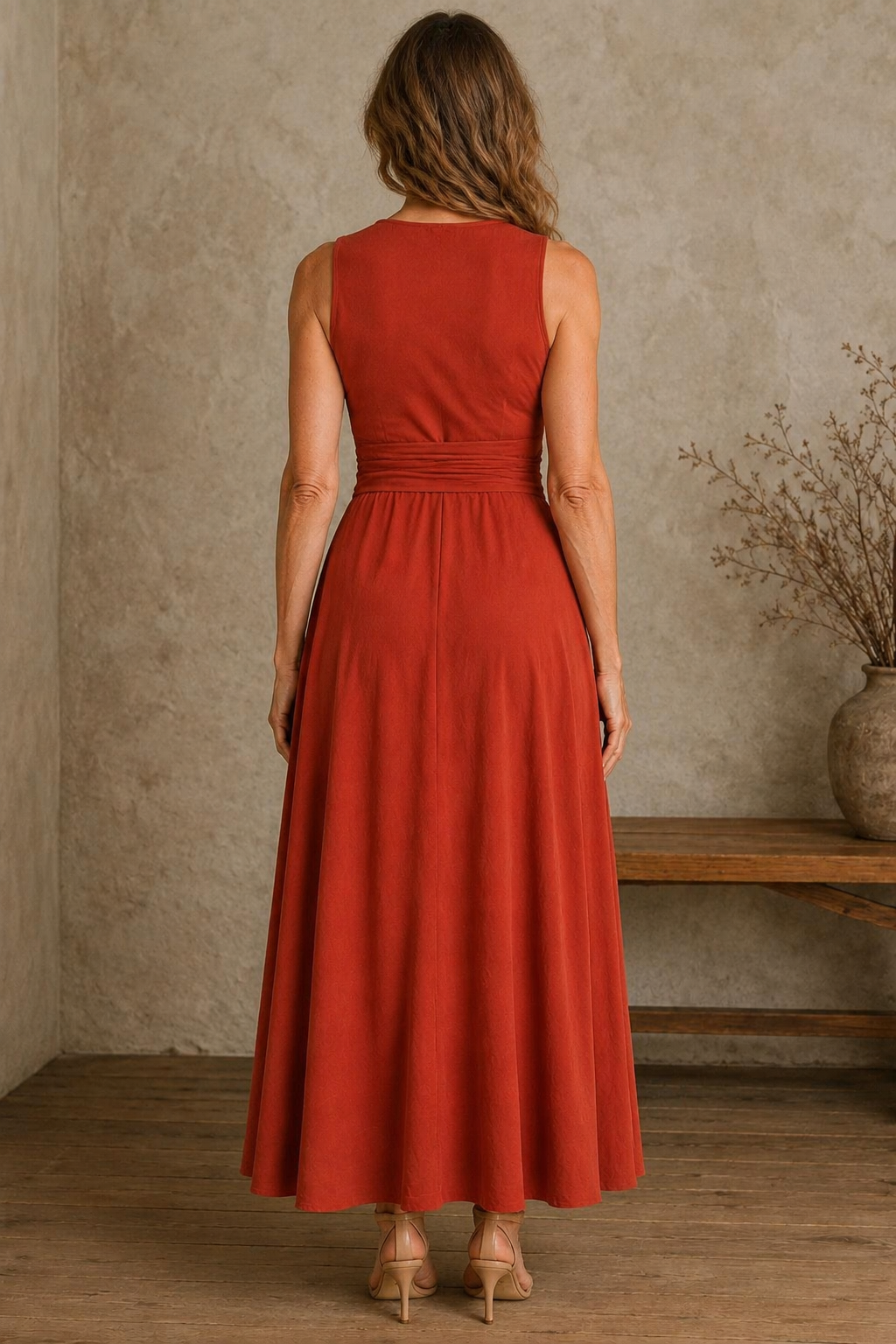 Sleeveless Bow Waist Dress back view
