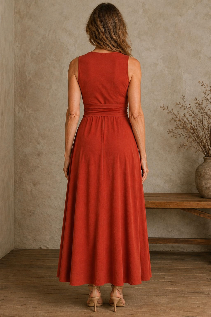 Sleeveless Bow Waist Dress back view