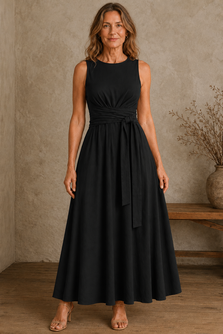 Sleeveless Bow Waist Dress - Black