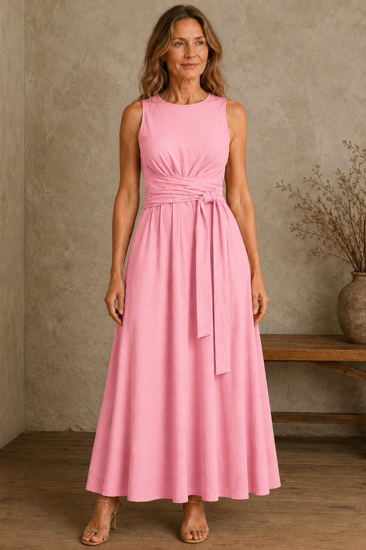 Sleeveless Bow Waist Dress - Pink