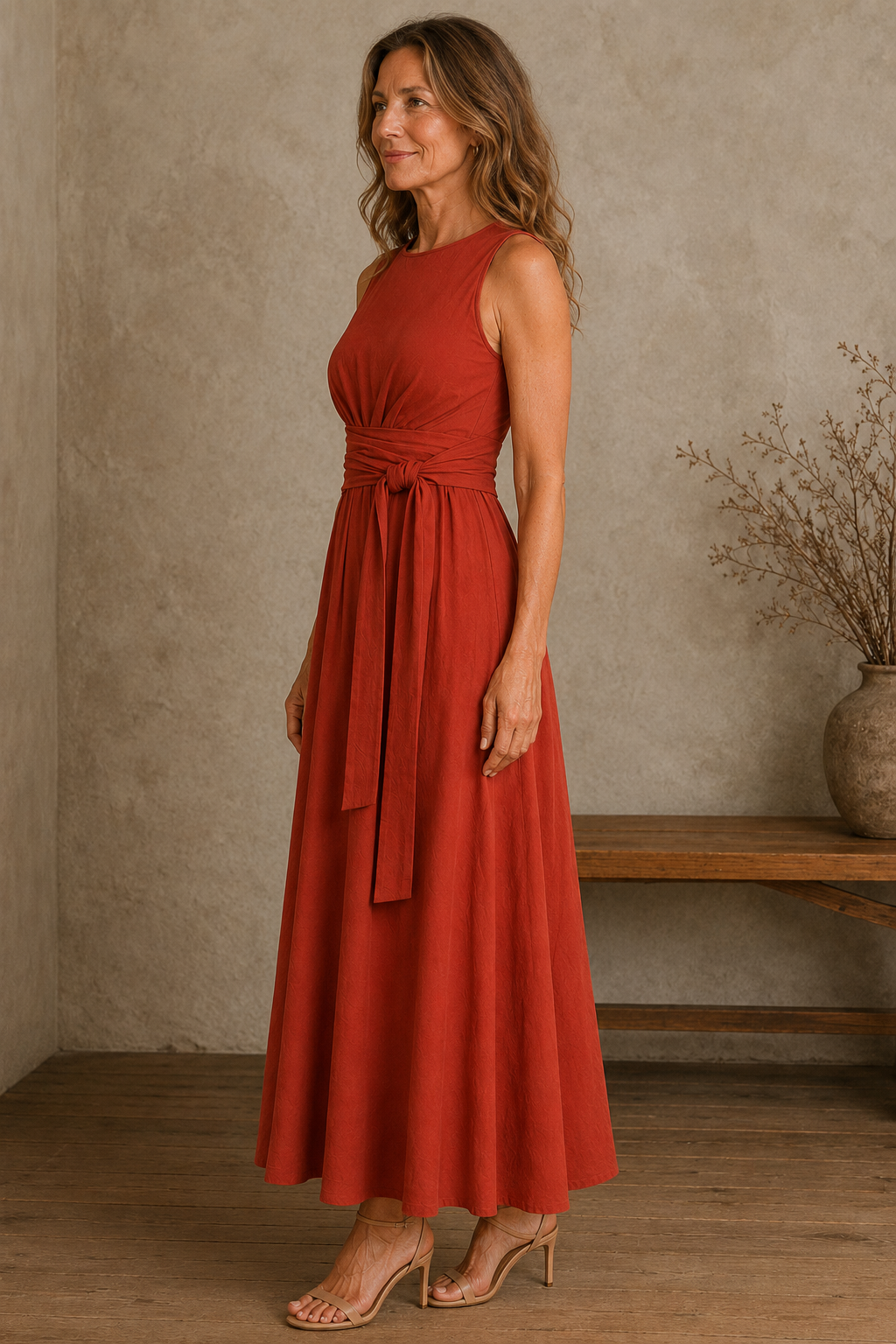 Sleeveless Bow Waist Dress side view