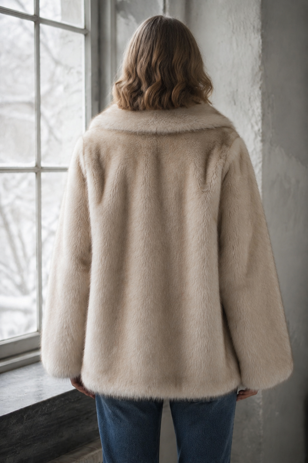 24-Hour-Shipping Soft Taupe Faux Fur Oversized Long Sleeve Coat - Taupe