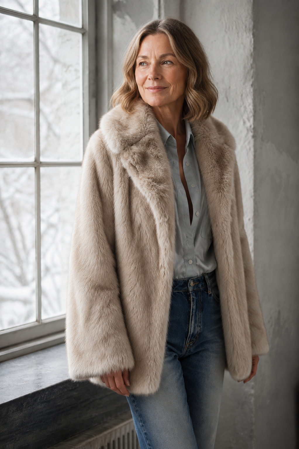 24-Hour-Shipping Soft Taupe Faux Fur Oversized Long Sleeve Coat - Taupe