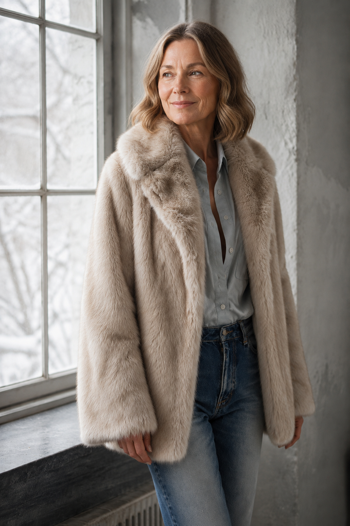 24-Hour-Shipping Soft Taupe Faux Fur Oversized Long Sleeve Coat - Taupe