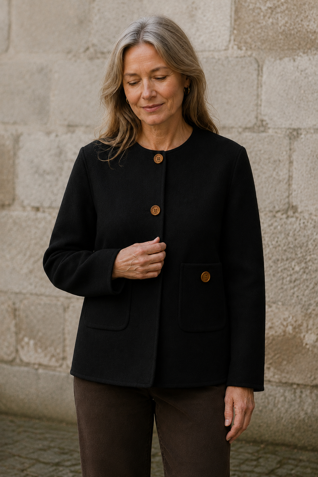 Solange | 100% Wool Collarless Coat - Black
