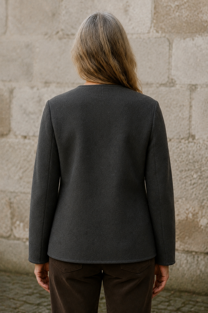 Solange | 100% Wool Collarless Coat - Grey