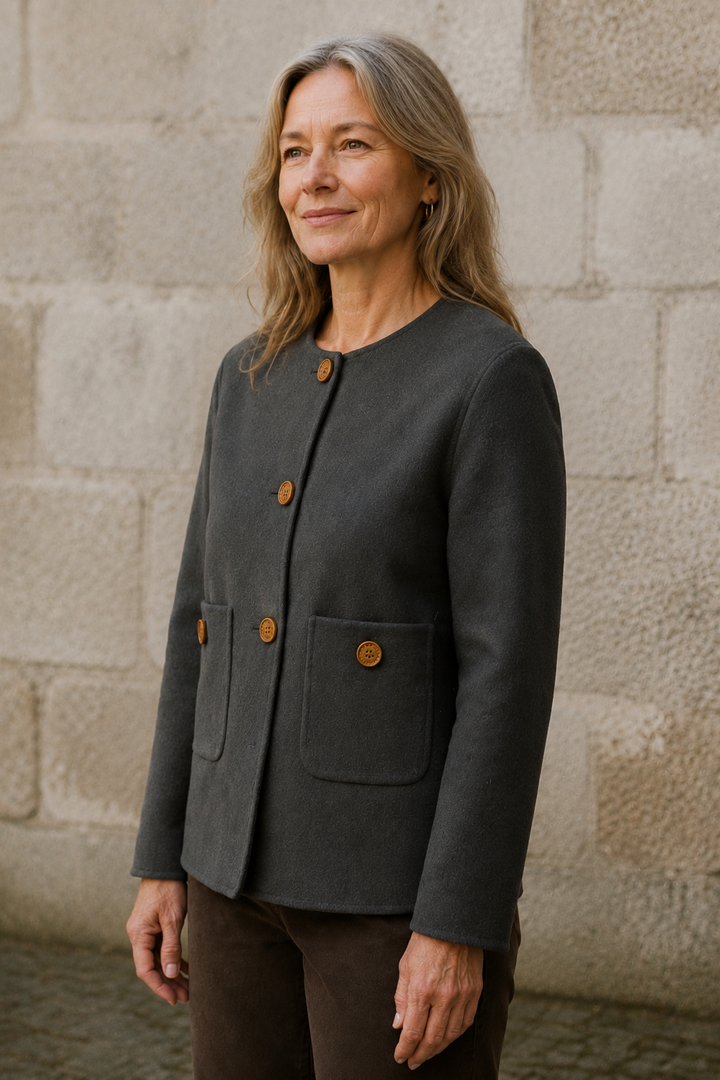 Solange | 100% Wool Collarless Coat - Grey