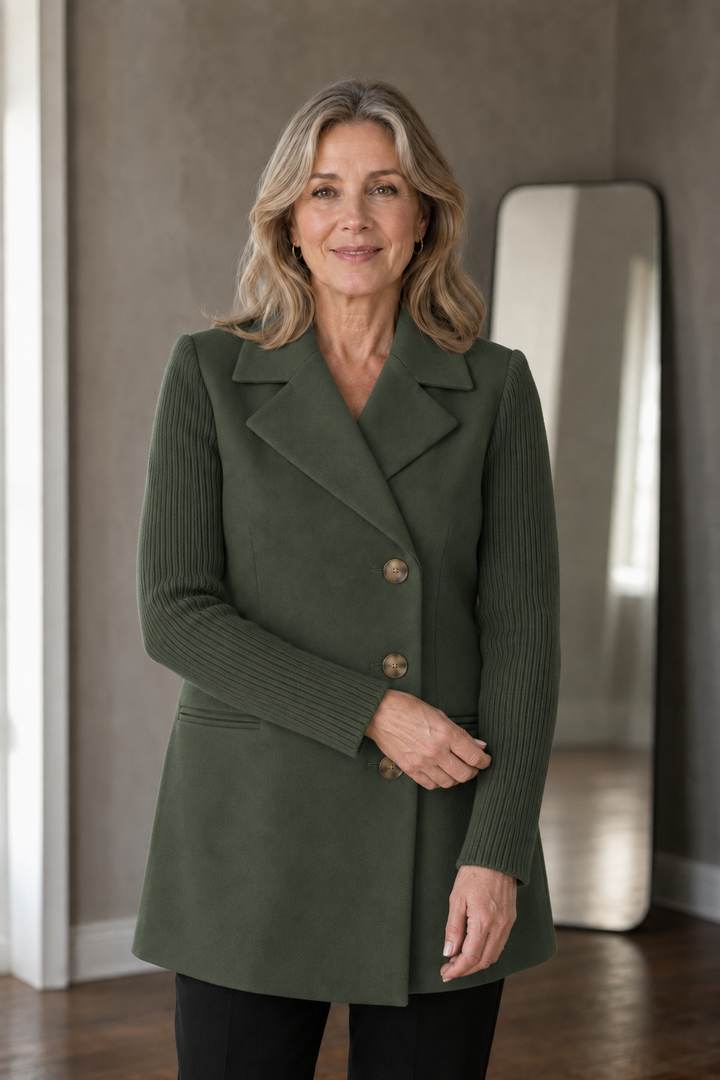 Solene | Ribbed Knit Blazer Coat - Green