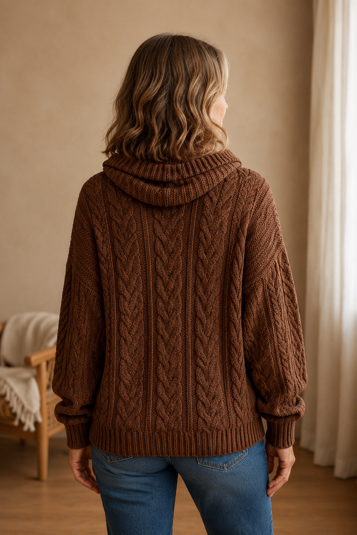Solid Twisted Knit Sweater - Brown