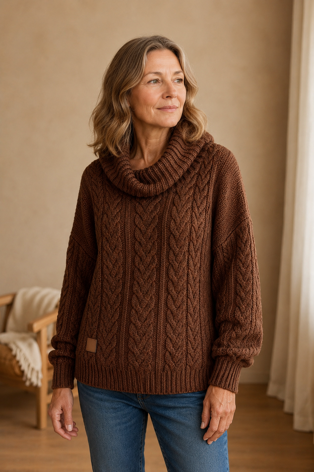 Solid Twisted Knit Sweater - Brown