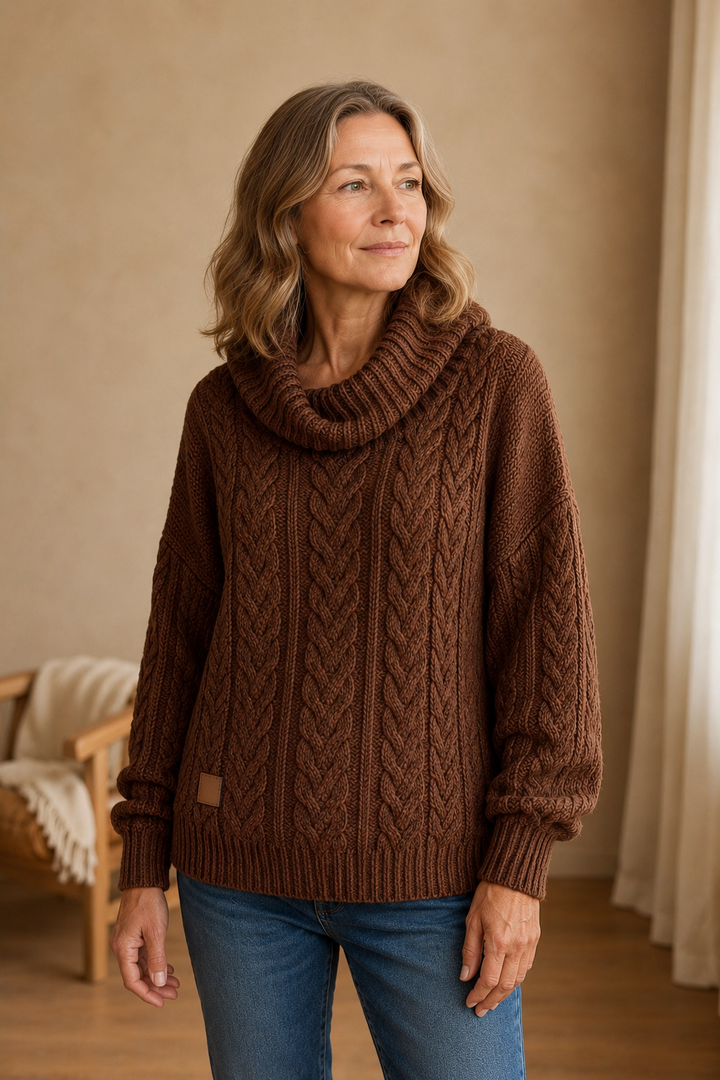 Solid Twisted Knit Sweater - Brown