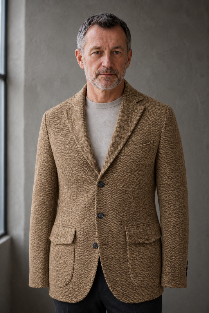 Soveria Brown herringbone blazer torso
