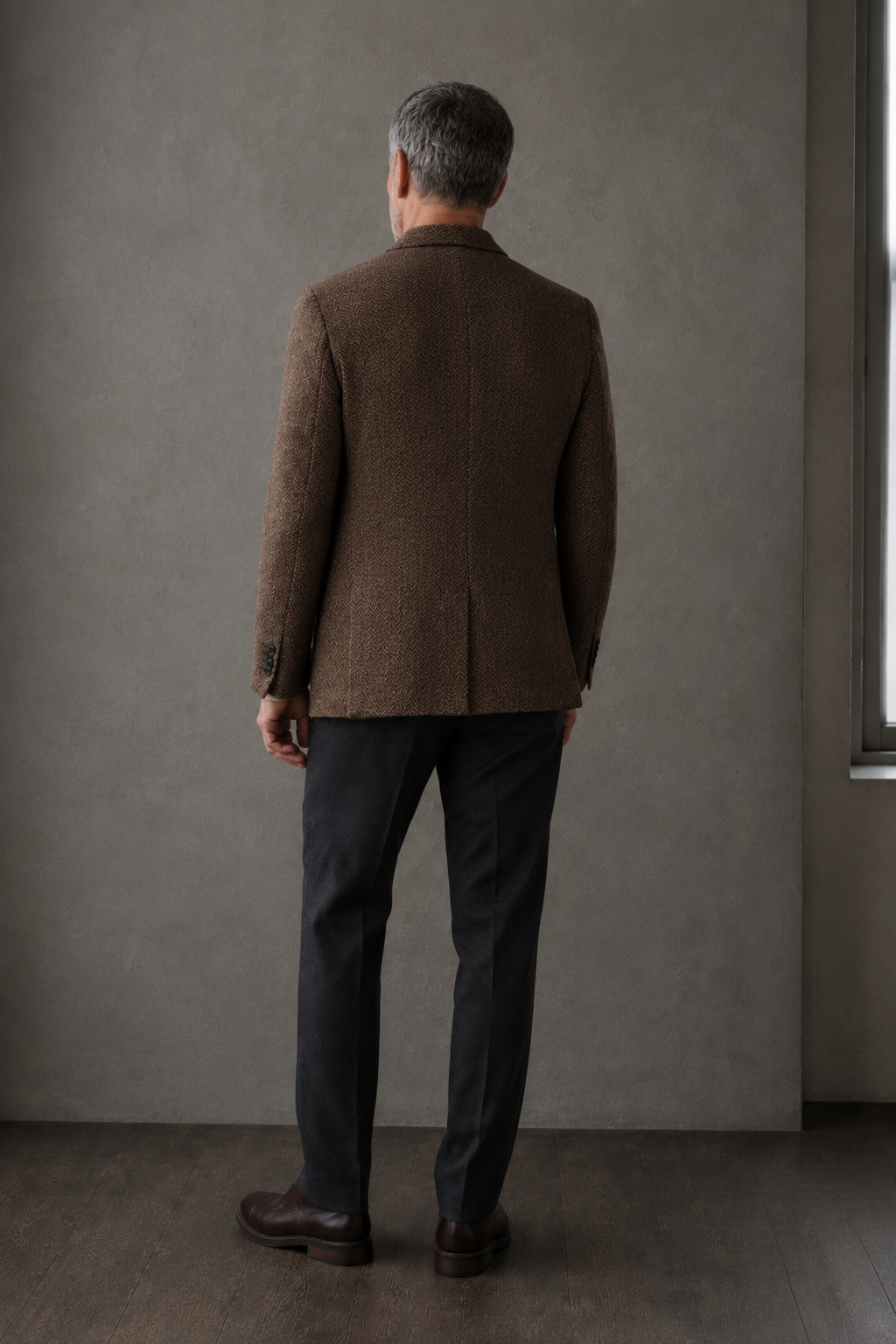 Soveria dark brown herringbone blazer back view