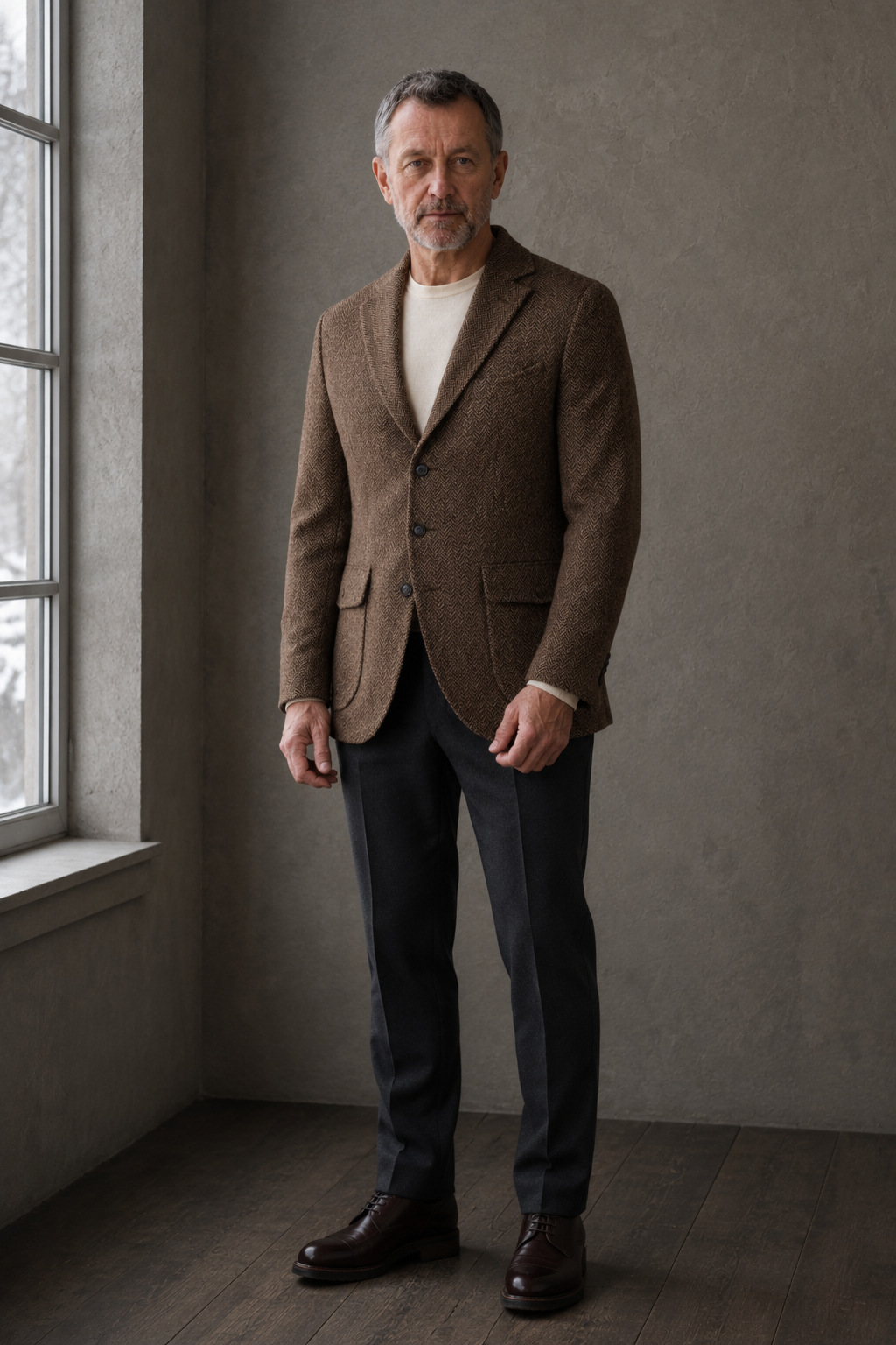 Soveria dark brown herringbone blazer full front
