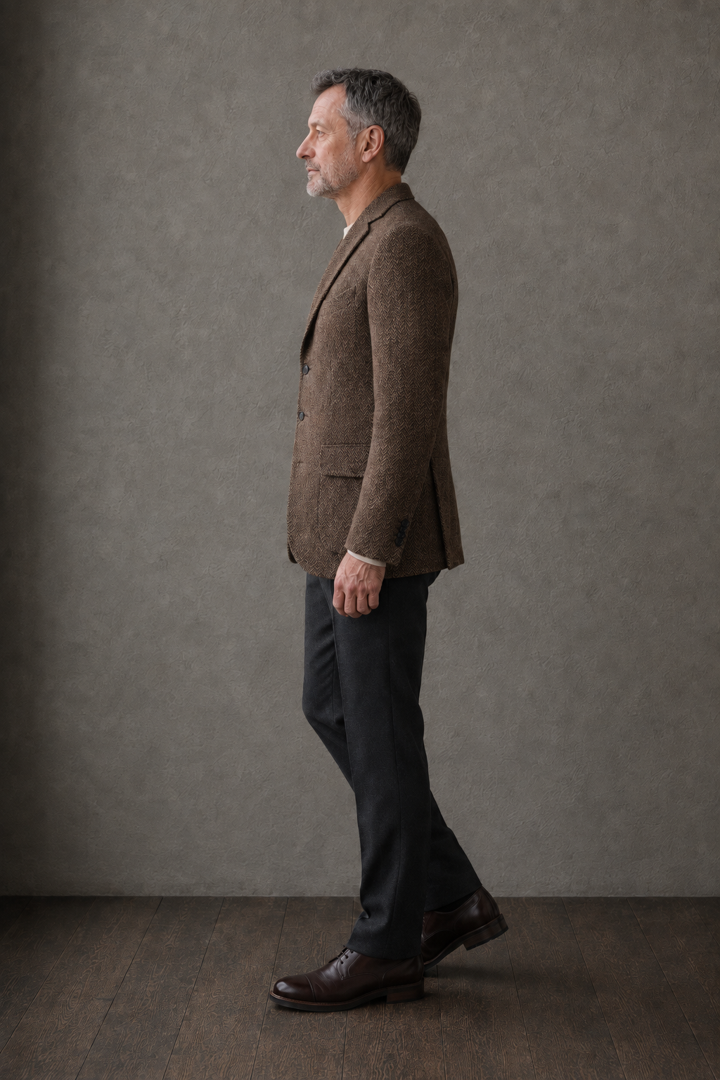 Soveria dark brown herringbone blazer side profile