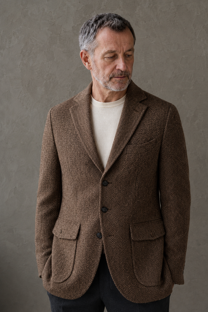 Soveria dark brown herringbone tweed blazer torso