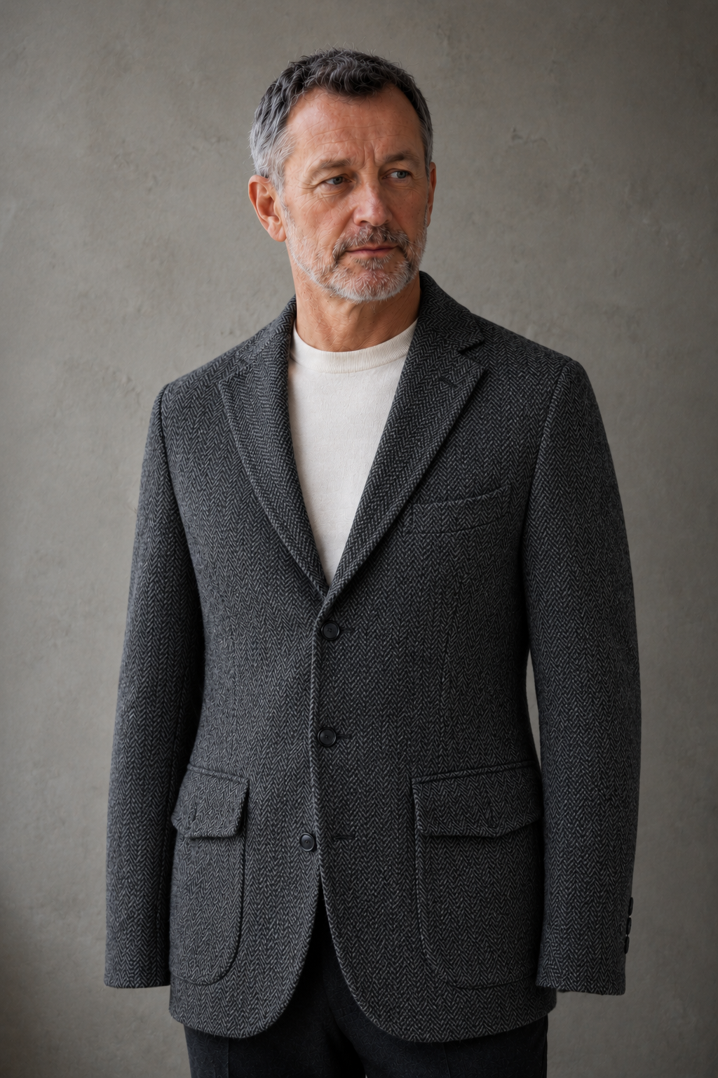 Soveria Dark Grey herringbone blazer torso