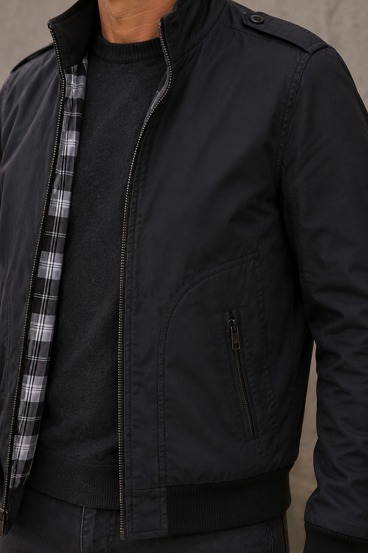 Stand Collar Bomber Jacket - closeup