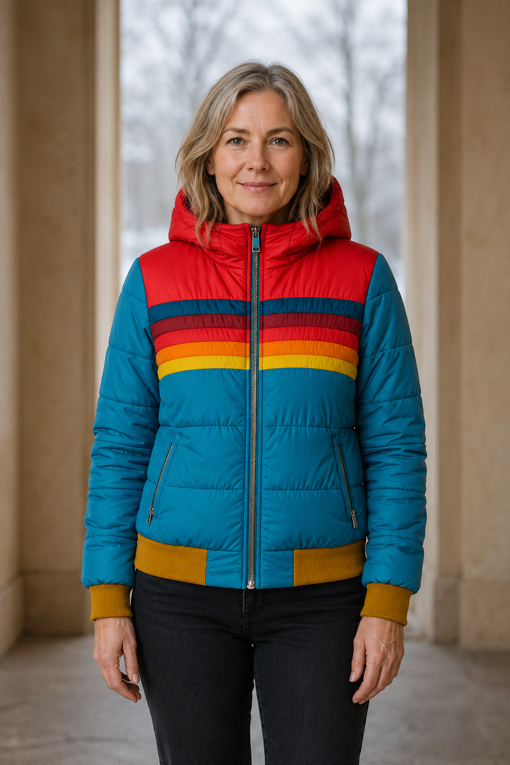 Stella colourful waterproof rain jacket closed