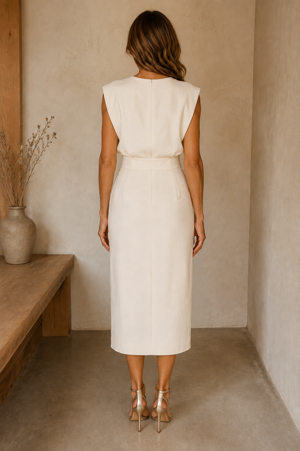 Structured Side Slit Midi Dress - back view