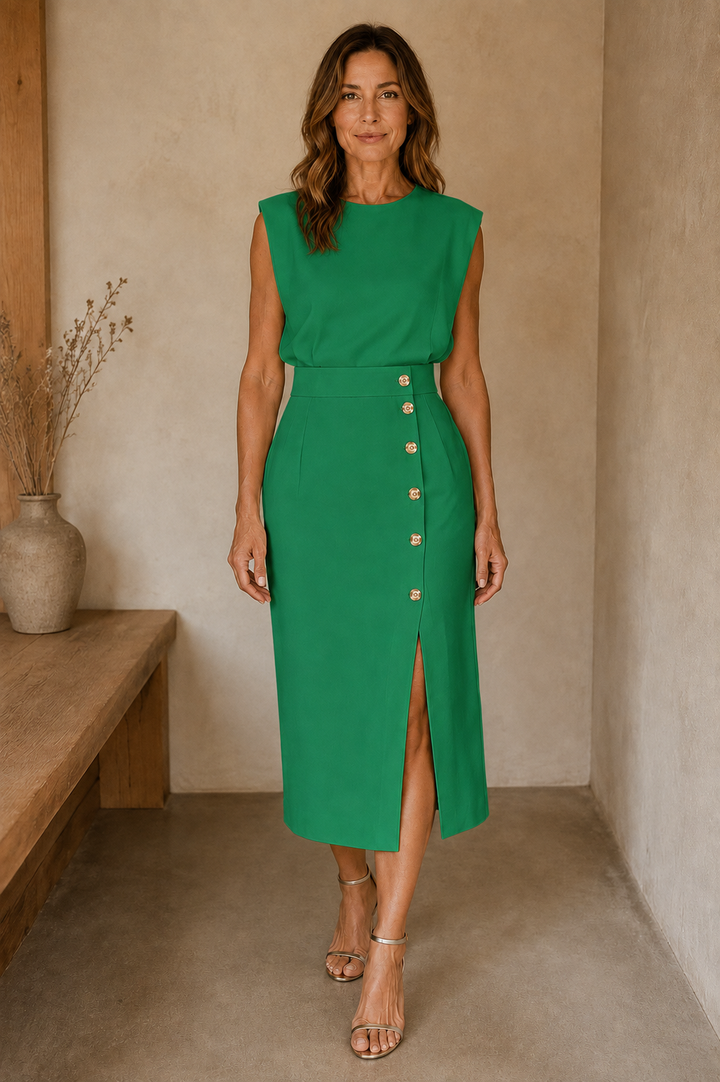 Structured Side Slit Midi Dress - Green
