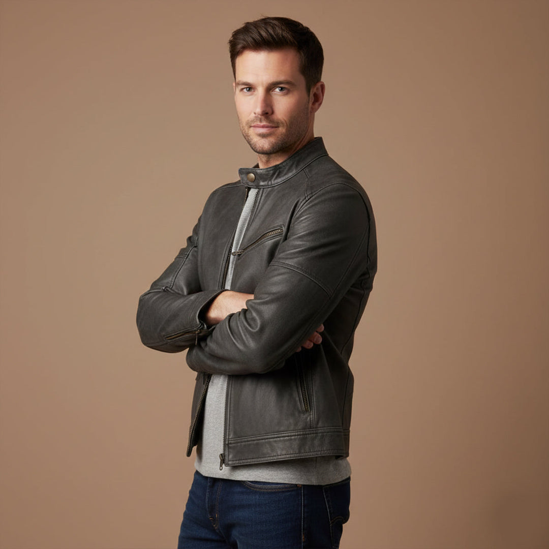 Gaspard | Leather Zip Biker Jacket