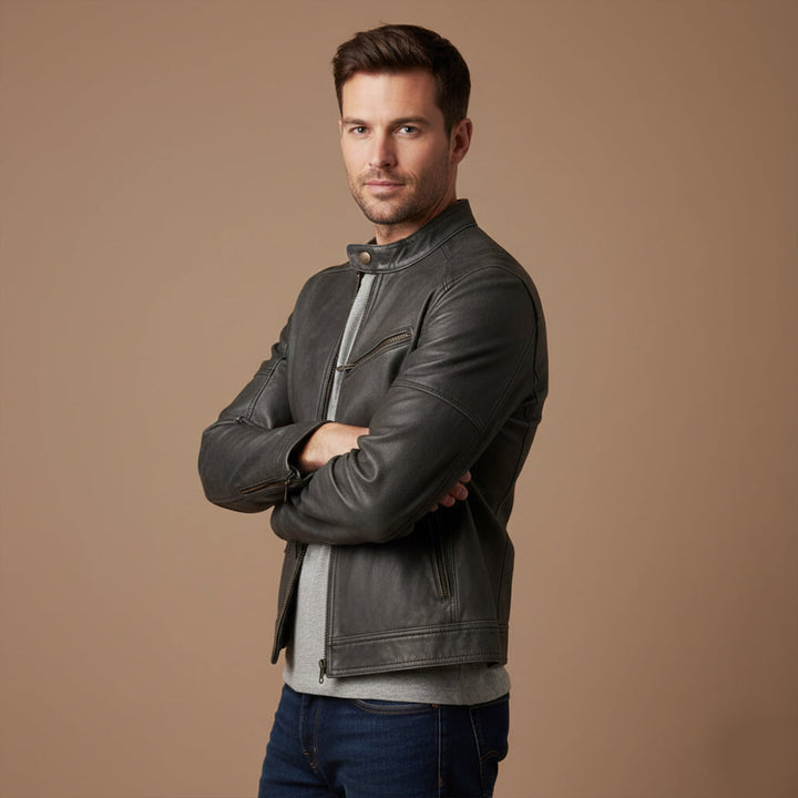 Gaspard | Leather Zip Biker Jacket