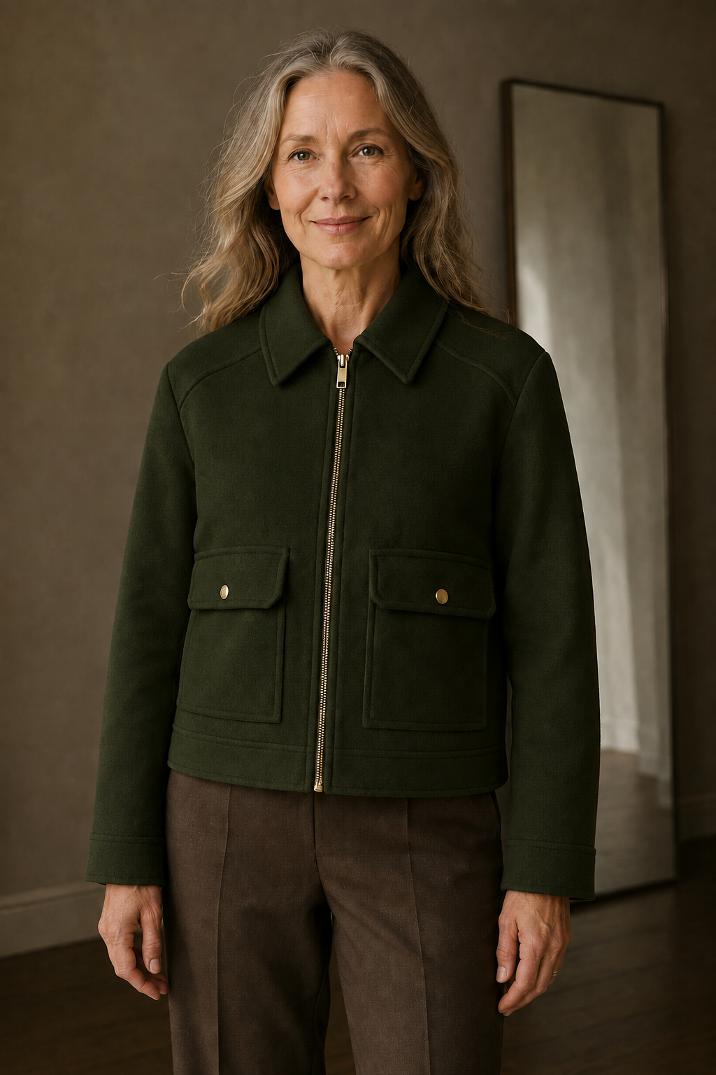 Sybille | Cotton Cropped Utility Jacket - Olive